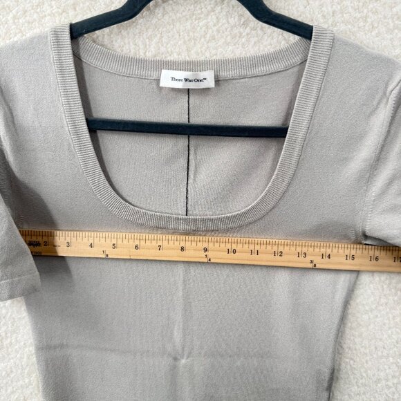 There Was One Scoop Neck Short sleeve Sweater Mini Dress Taupe Beige Knit - Picture 11 of 12